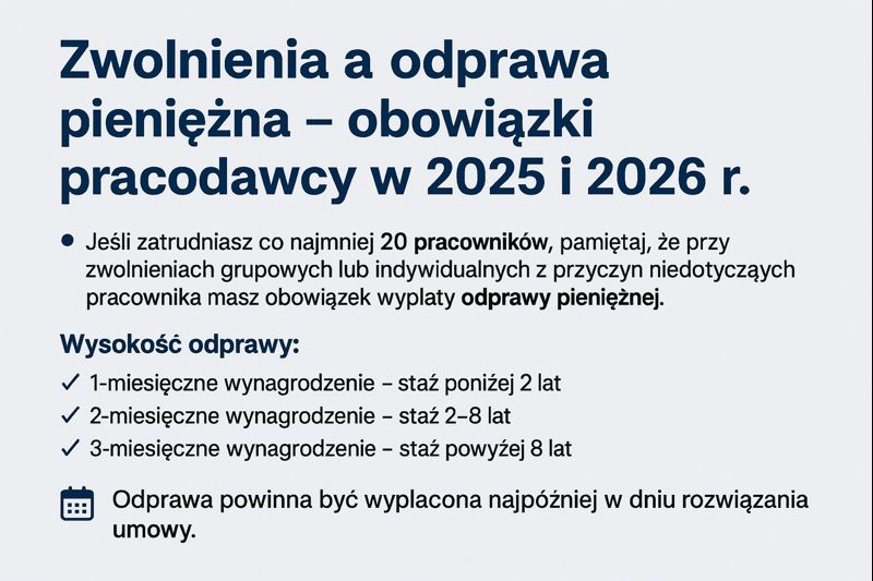 📢 Zwolnienia a odprawa pieniężna – obowiązki pracodawcy w 2025 i 2026 r.